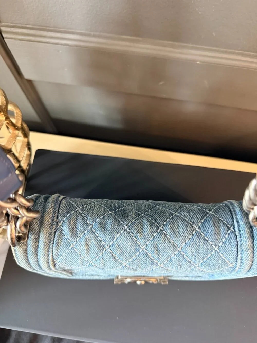 Chanel Small Boy Flap Denim | Blue with Ruthenium Hardware — photo 3
