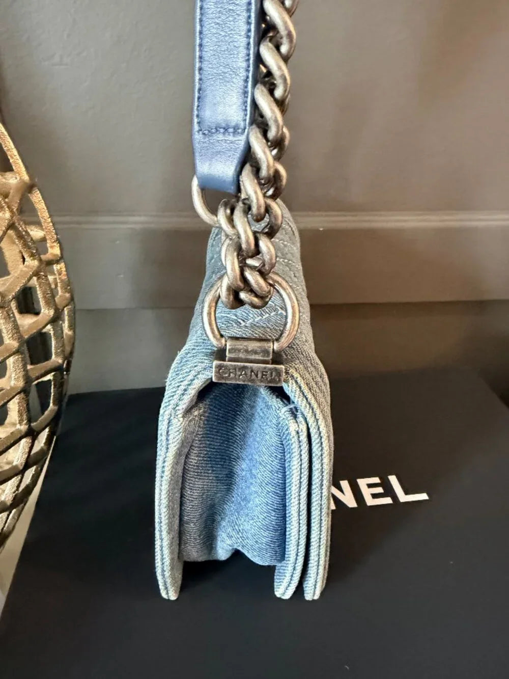 Chanel Small Boy Flap Denim | Blue with Ruthenium Hardware — photo 4