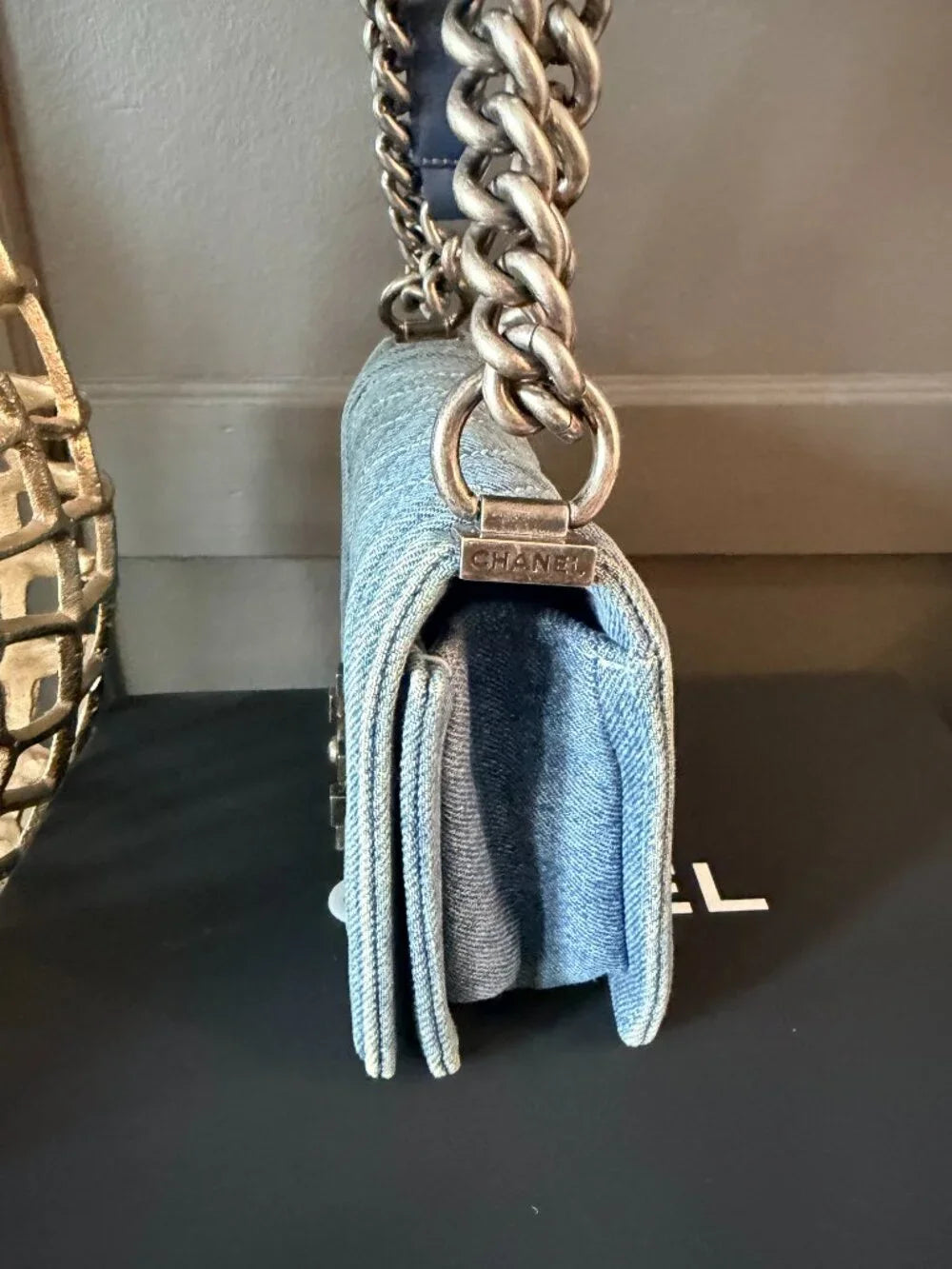 Chanel Small Boy Flap Denim | Blue with Ruthenium Hardware — photo 5