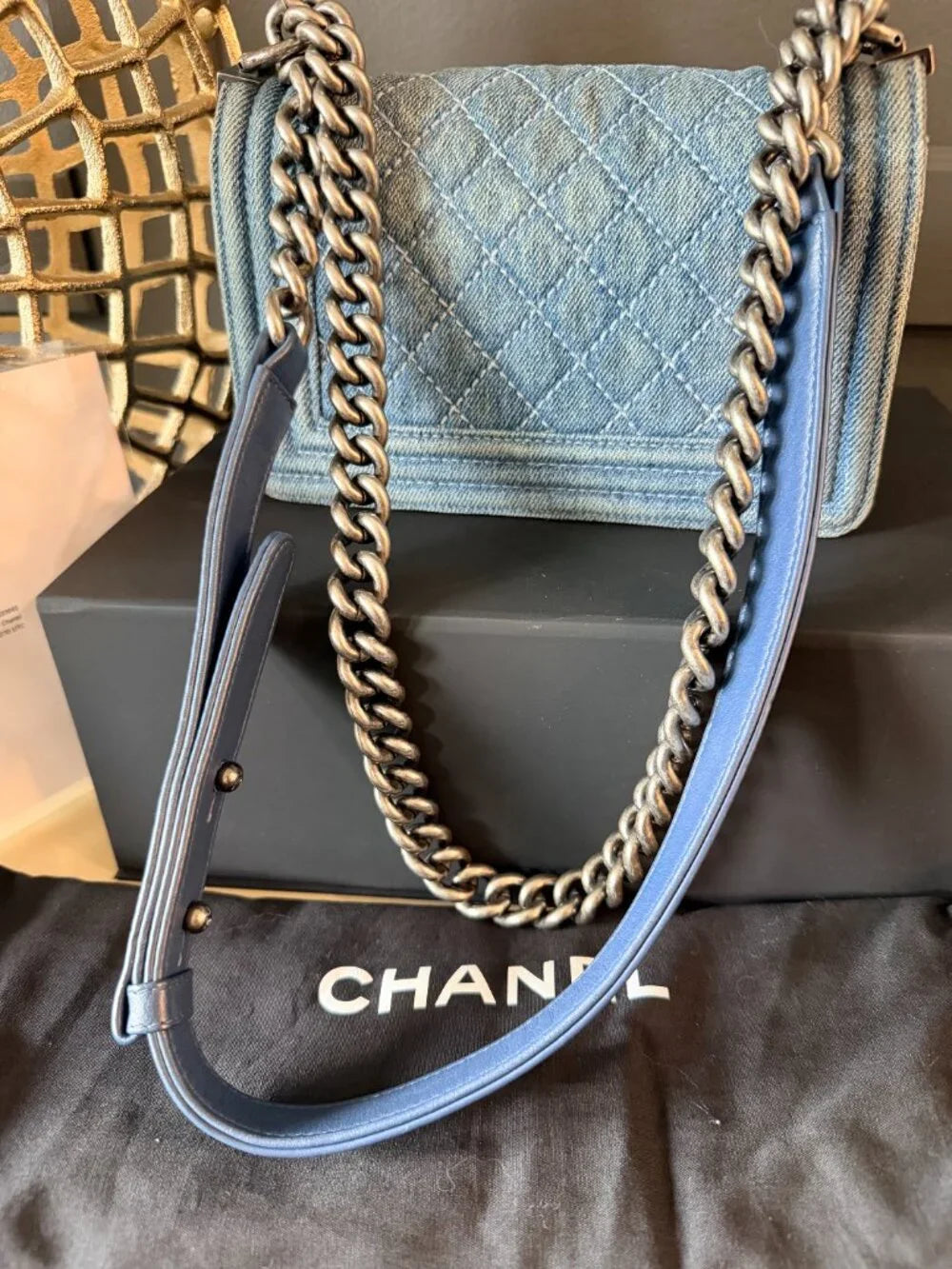 Chanel Small Boy Flap Denim | Blue with Ruthenium Hardware — photo 7