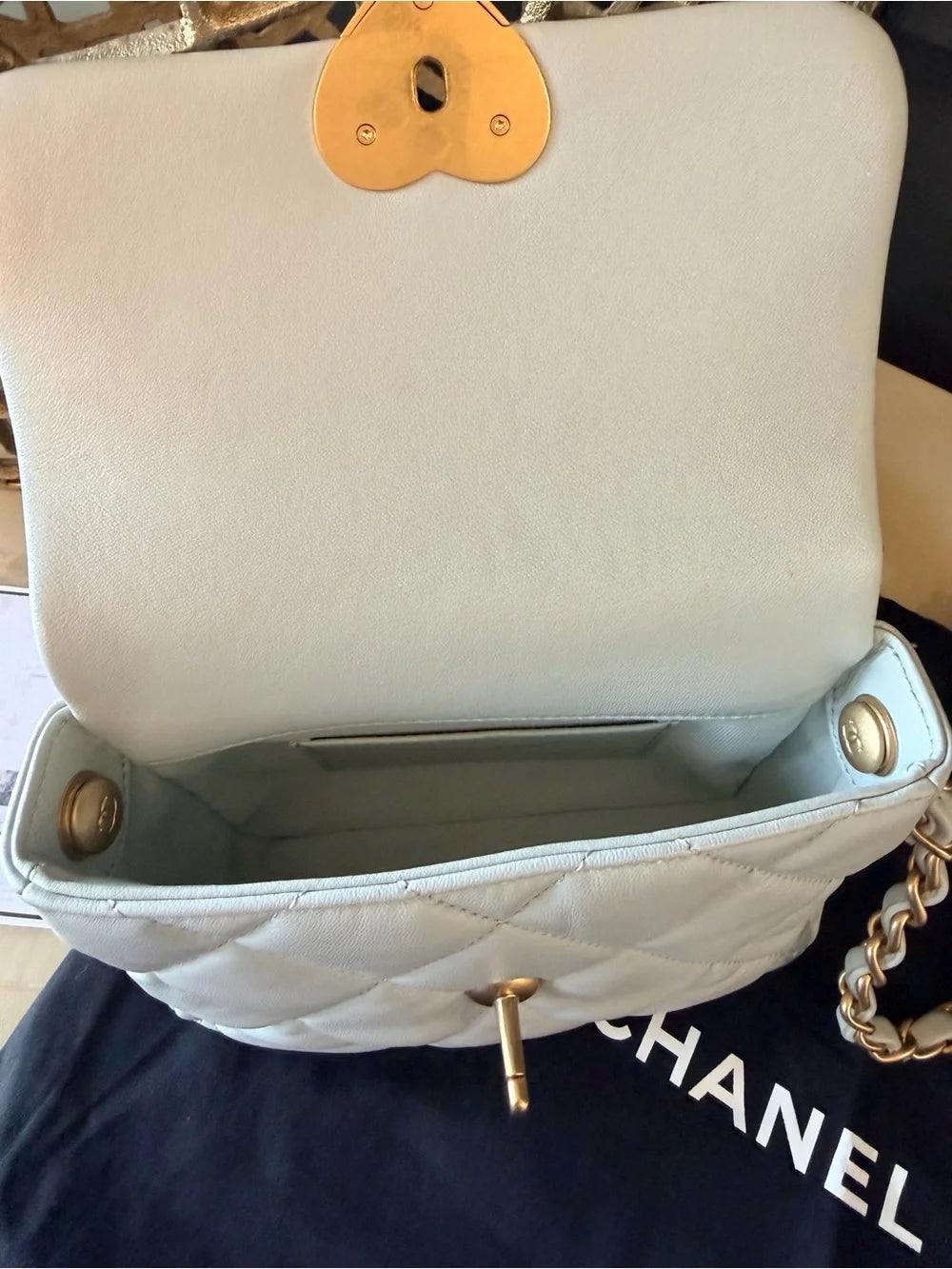 Chanel 22S Coco Love Mini Flap | Baby Blue Lambskin & Plexiglass — photo 7