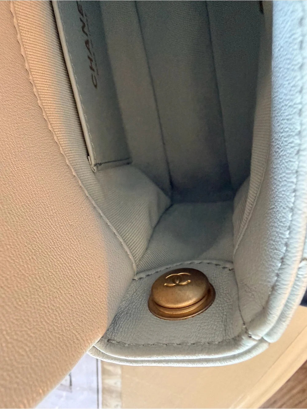 Chanel 22S Coco Love Mini Flap | Baby Blue Lambskin & Plexiglass — photo 10