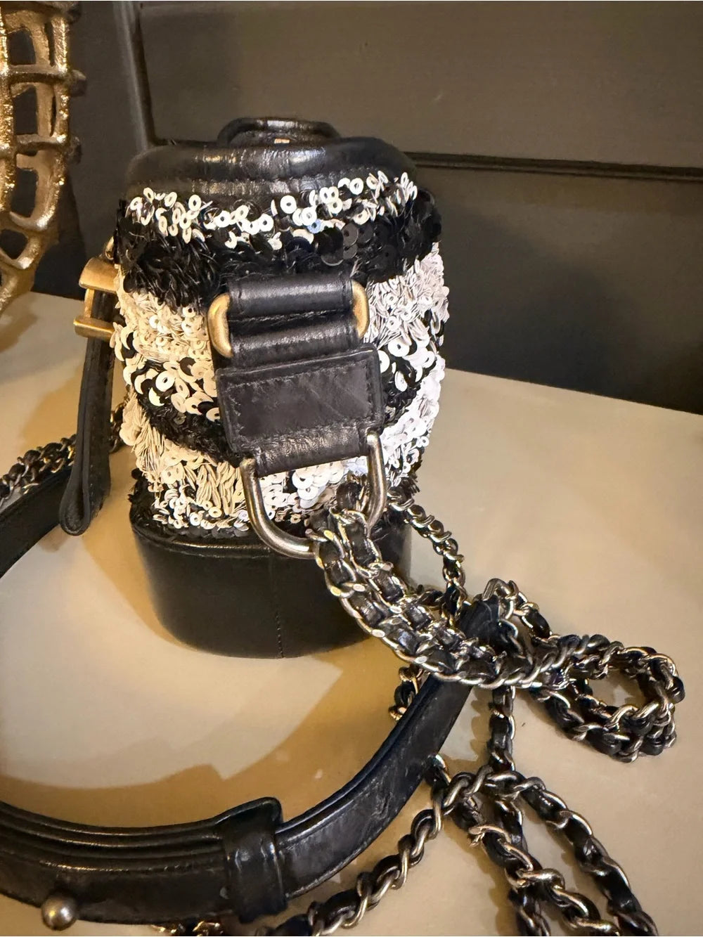 Chanel Gabrielle Small Hobo | Black & White Sequin Stripe — photo 3