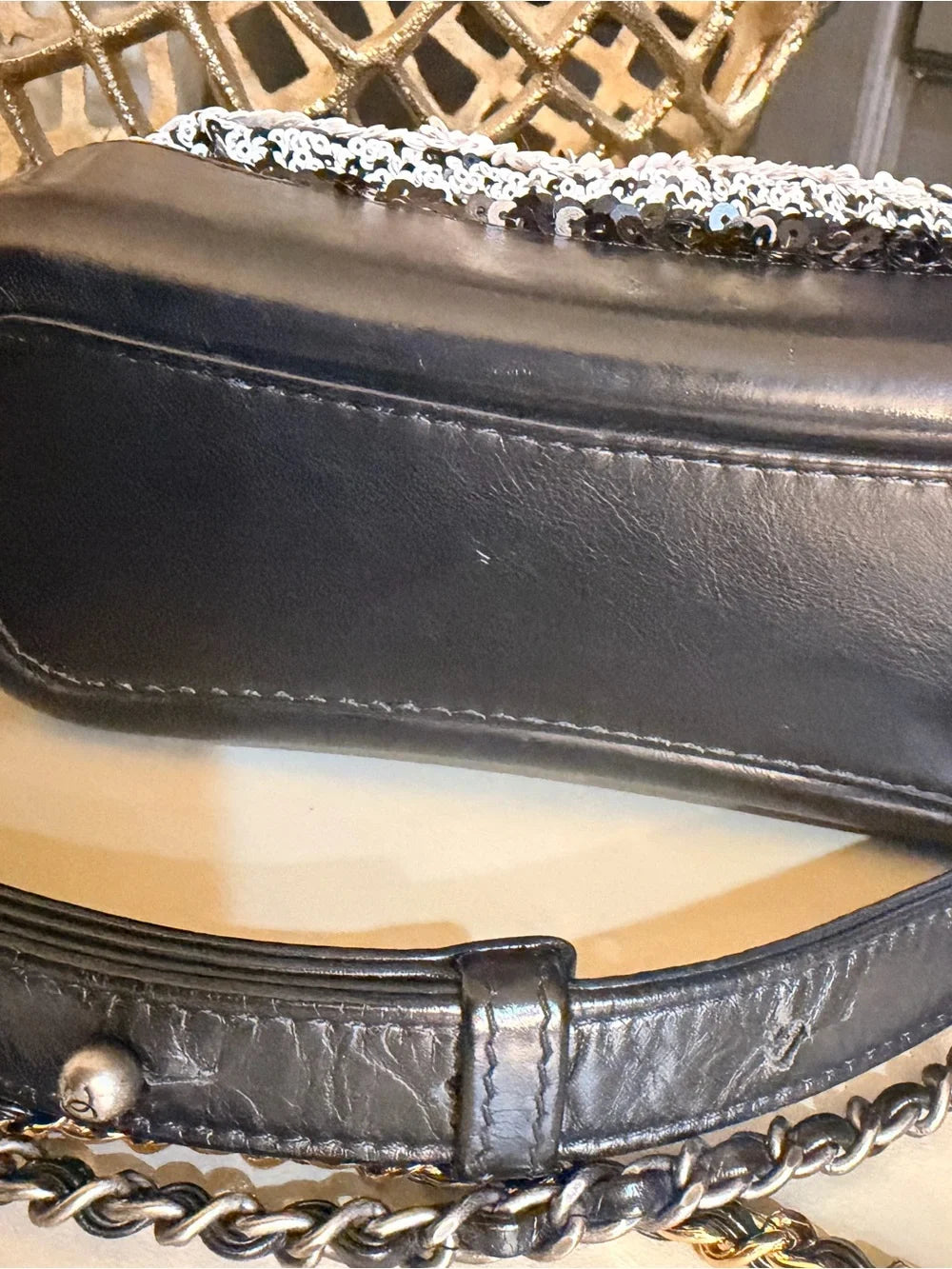 Chanel Gabrielle Small Hobo | Black & White Sequin Stripe — photo 8