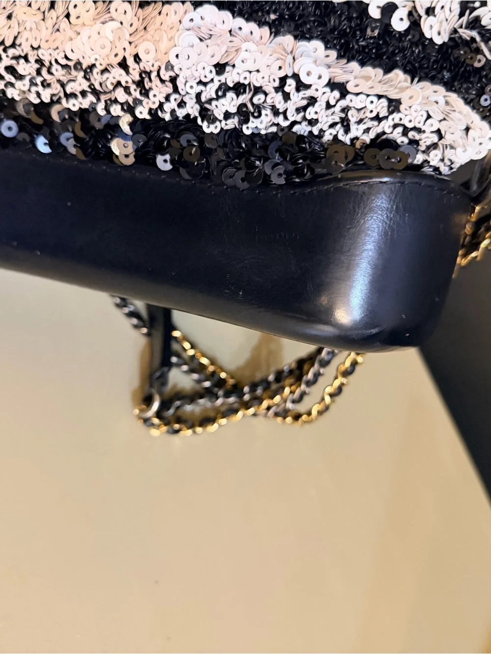 Chanel Gabrielle Small Hobo | Black & White Sequin Stripe — photo 9