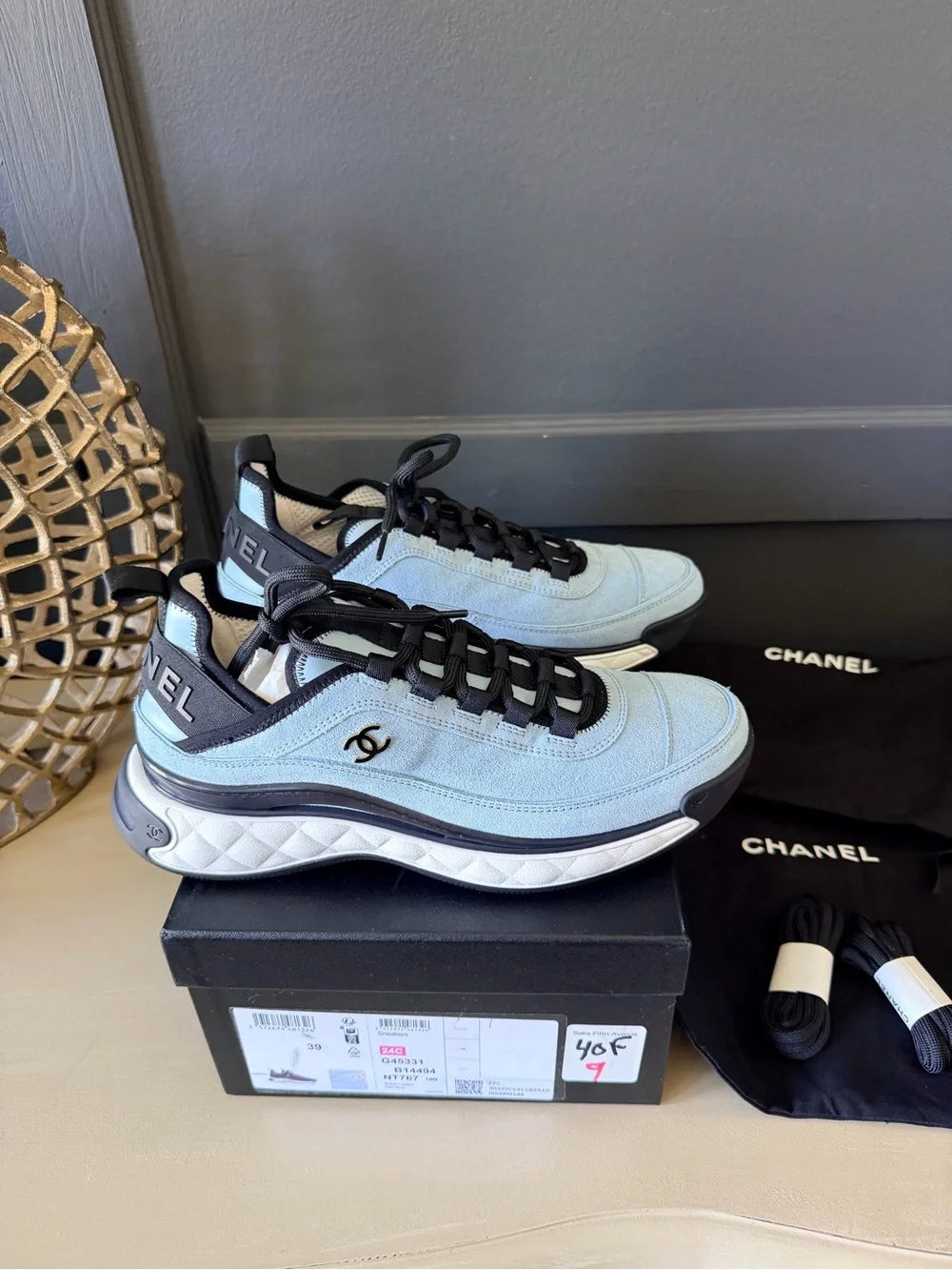 Chanel Light Blue Suede Calfskin Sneakers | EU 39 | New in Box — photo 1