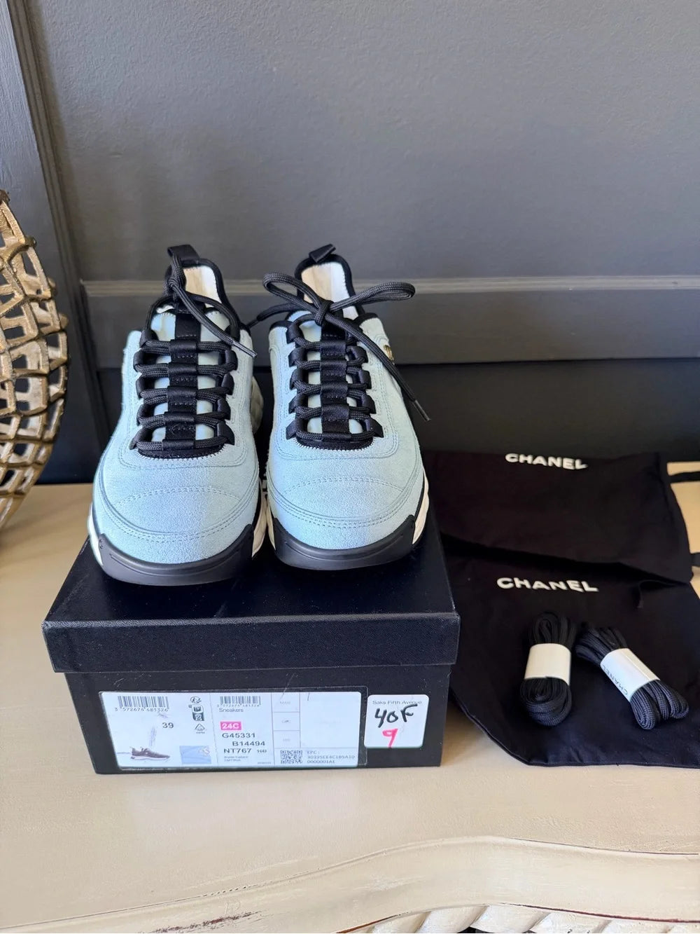 Chanel Light Blue Suede Calfskin Sneakers | EU 39 | New in Box — photo 3
