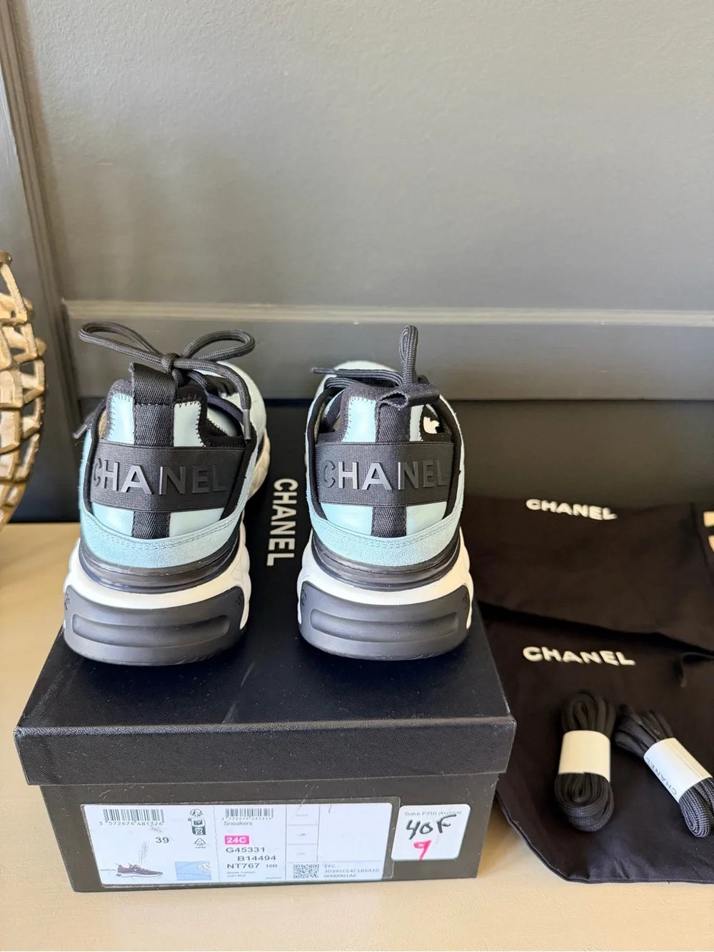 Chanel Light Blue Suede Calfskin Sneakers | EU 39 | New in Box — photo 4