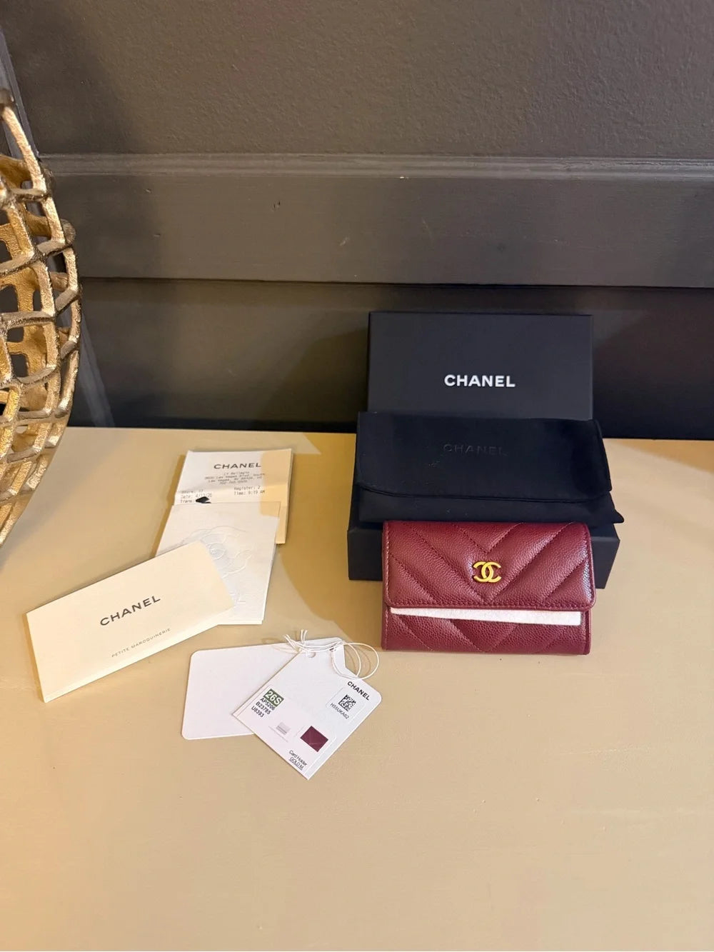 Chanel 26S Chevron Caviar Compact Wallet | Burgundy | Full Set — photo 1