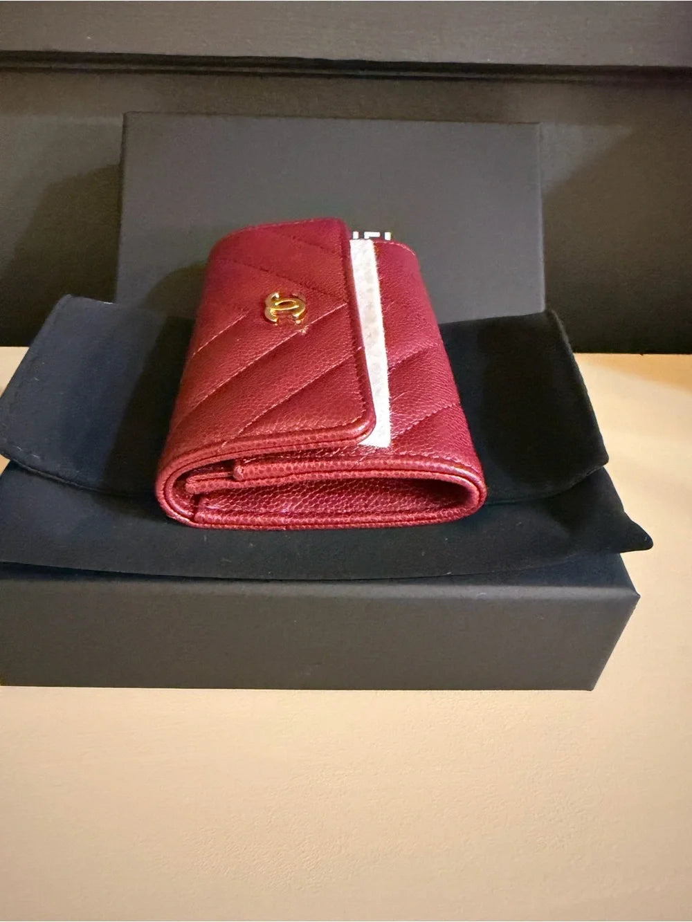 Chanel 26S Chevron Caviar Compact Wallet | Burgundy | Full Set — photo 4