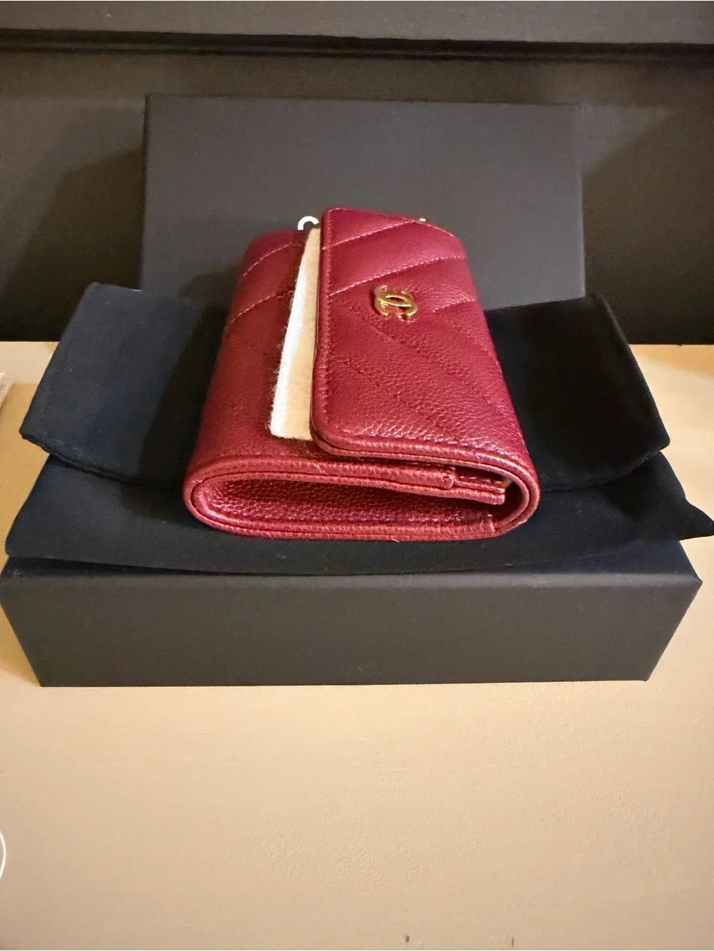 Chanel 26S Chevron Caviar Compact Wallet | Burgundy | Full Set — photo 5