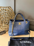 Chanel Chevron Chic Small Shopping Tote | Blue Calfskin & Python Trim — photo 1