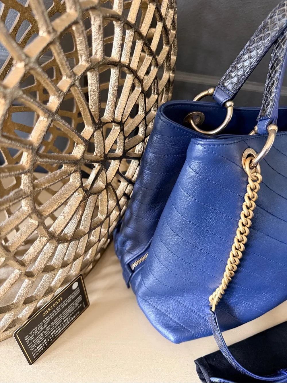 Chanel Chevron Chic Small Shopping Tote | Blue Calfskin & Python Trim — photo 3