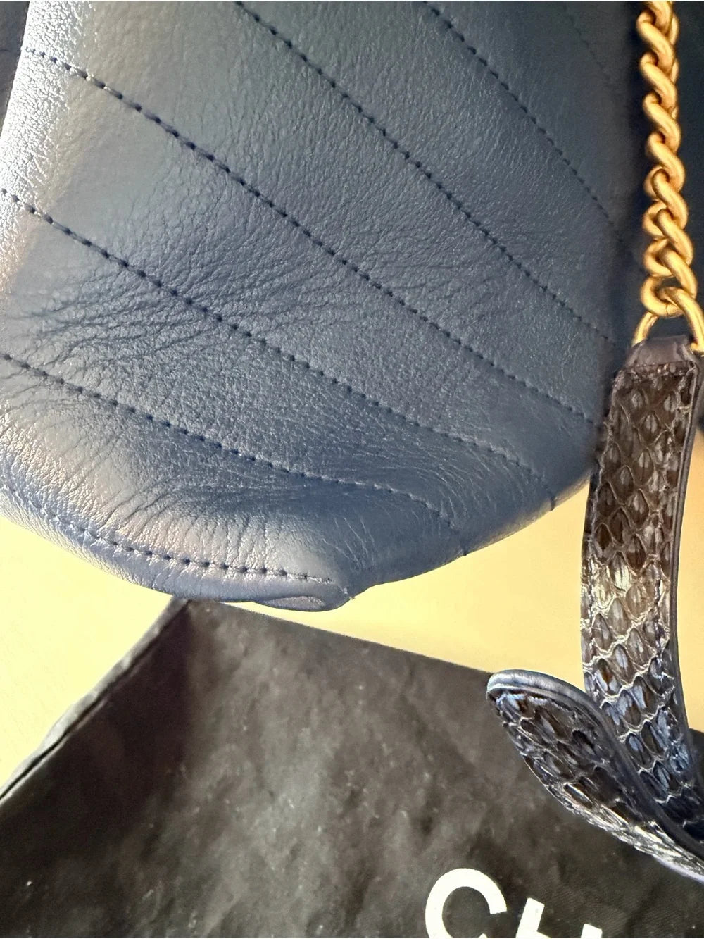 Chanel Chevron Chic Small Shopping Tote | Blue Calfskin & Python Trim — photo 8