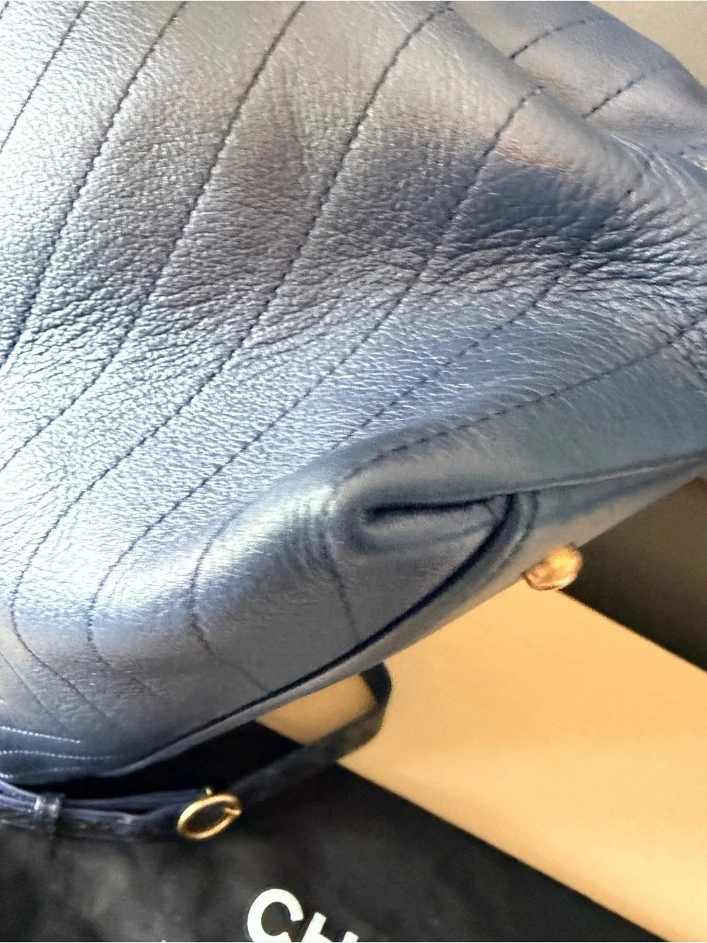 Chanel Chevron Chic Small Shopping Tote | Blue Calfskin & Python Trim — photo 9