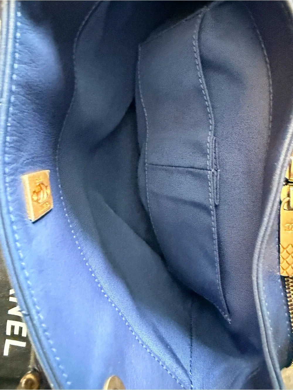 Chanel Chevron Chic Small Shopping Tote | Blue Calfskin & Python Trim — photo 12