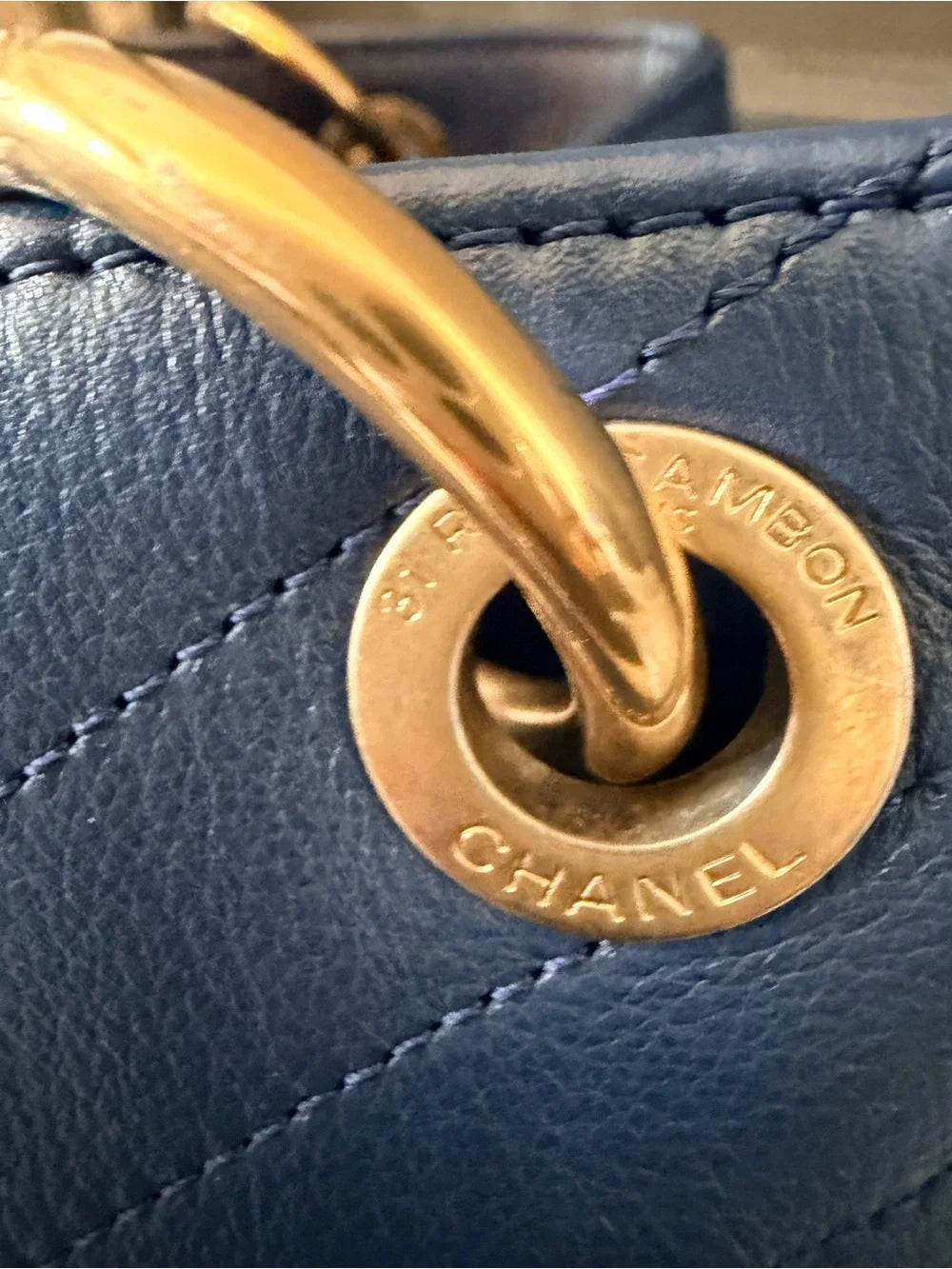 Chanel Chevron Chic Small Shopping Tote | Blue Calfskin & Python Trim — photo 15