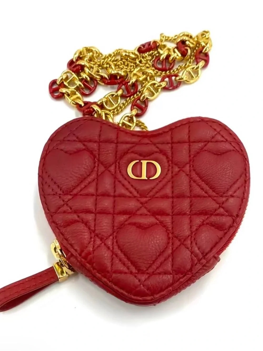 Dior Dioramour Caro Heart Pouch with Chain | Red Leather — photo 1