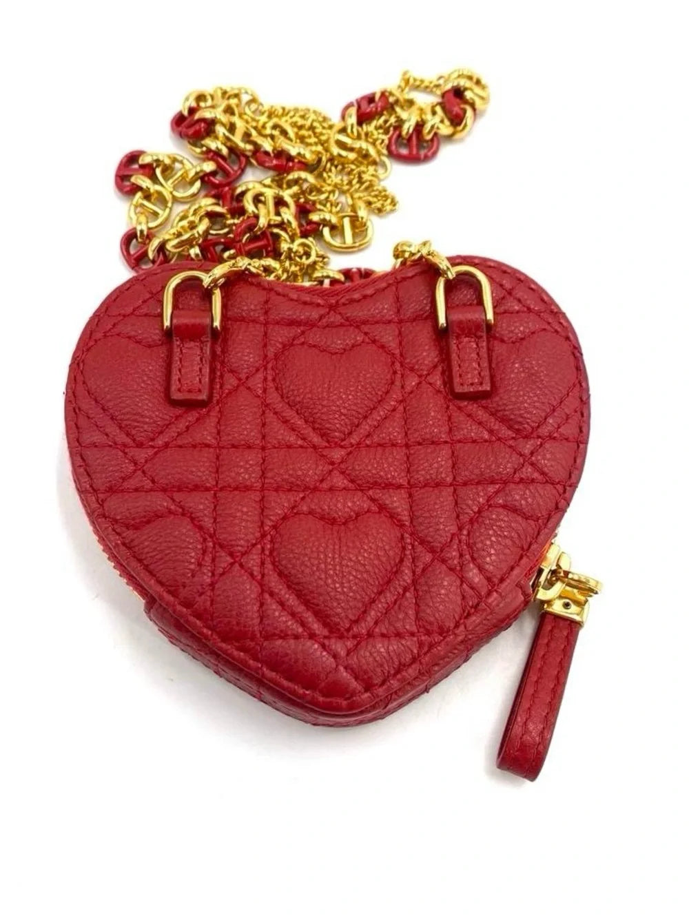 Dior Dioramour Caro Heart Pouch with Chain | Red Leather — photo 3