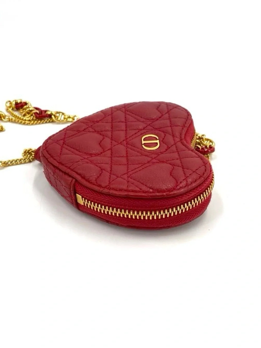 Dior Dioramour Caro Heart Pouch with Chain | Red Leather — photo 4