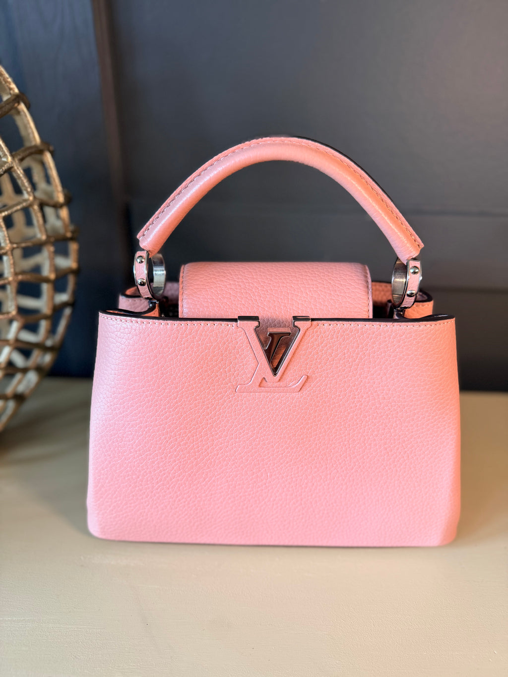 Louis Vuitton pink Capucines — full front view