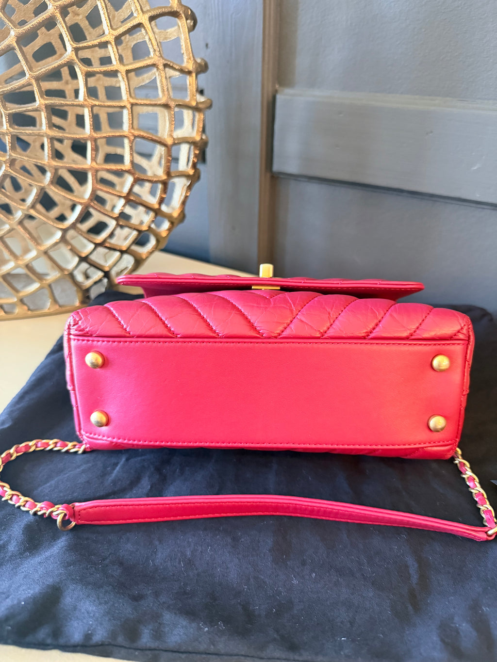 Chanel red chevron Coco Handle – Base and protective metal feet