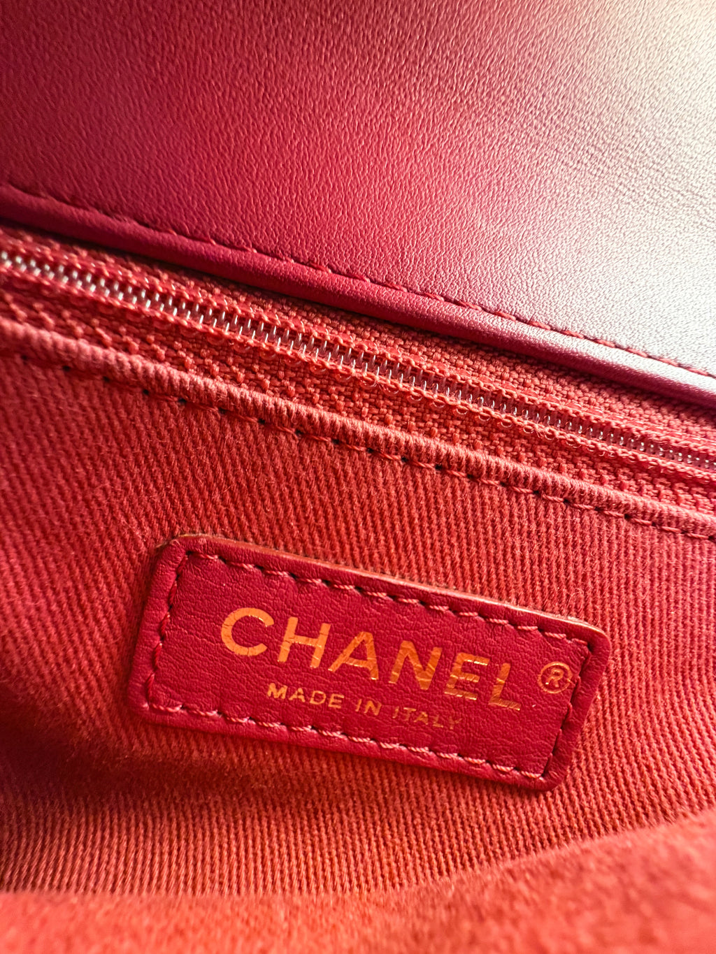 Chanel red chevron Coco Handle – Chanel Made in Italy interior stamp