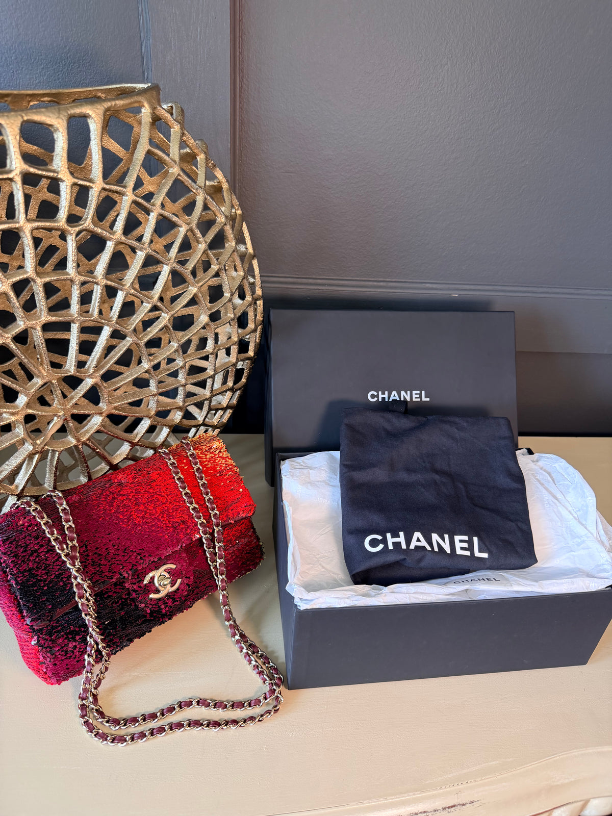 Chanel sunset shaded sequin mini flap bag — details