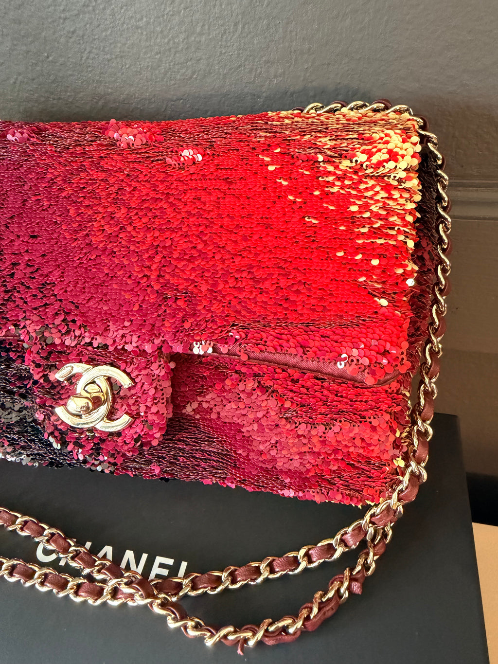 Chanel sunset shaded sequin mini flap bag — details