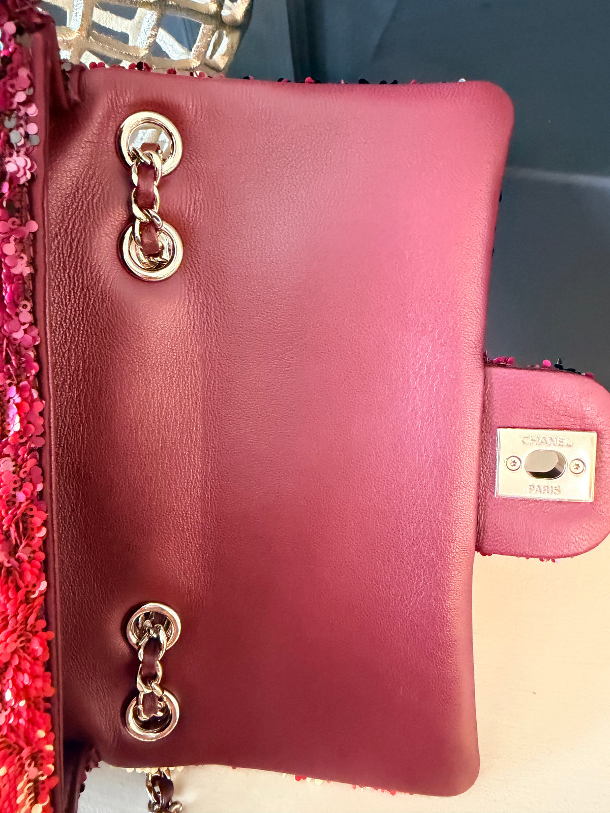 Chanel sunset shaded sequin mini flap bag — details