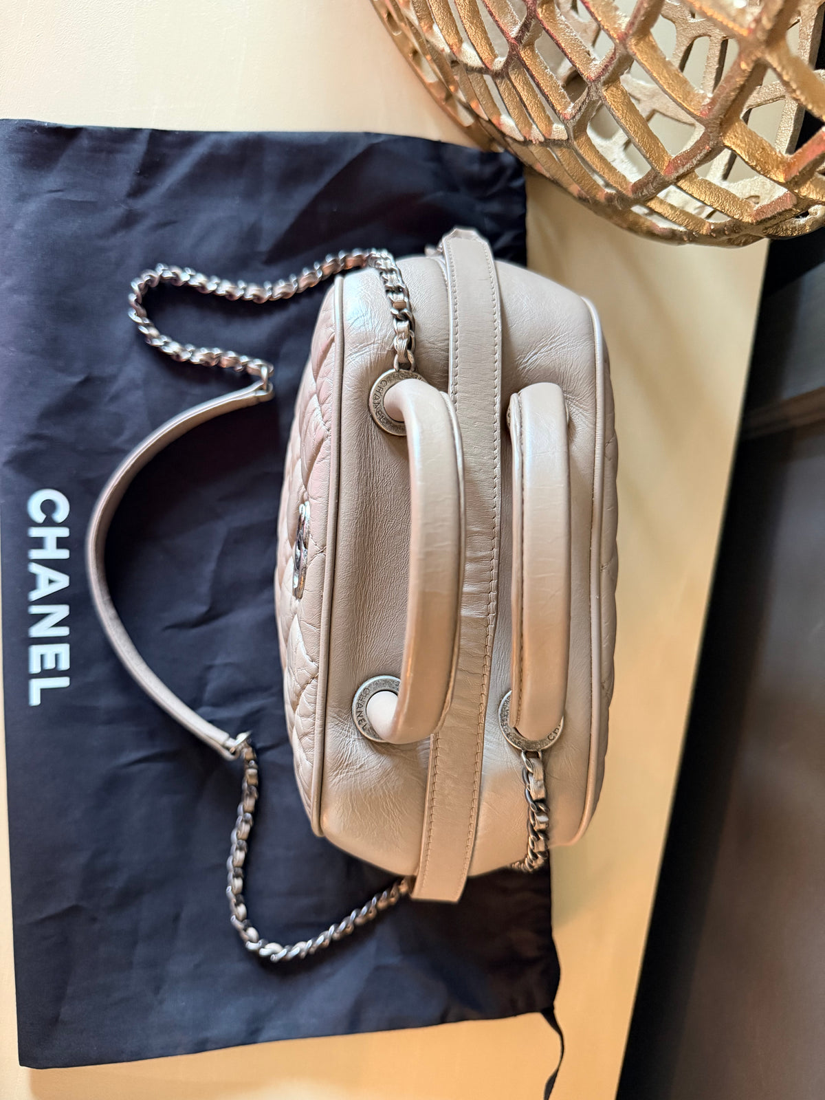Chanel taupe grey bowling bag — IMG_1509.jpeg