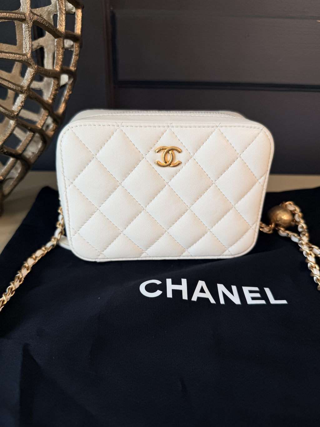 Chanel white quilted Pearl Crush mini bag front view