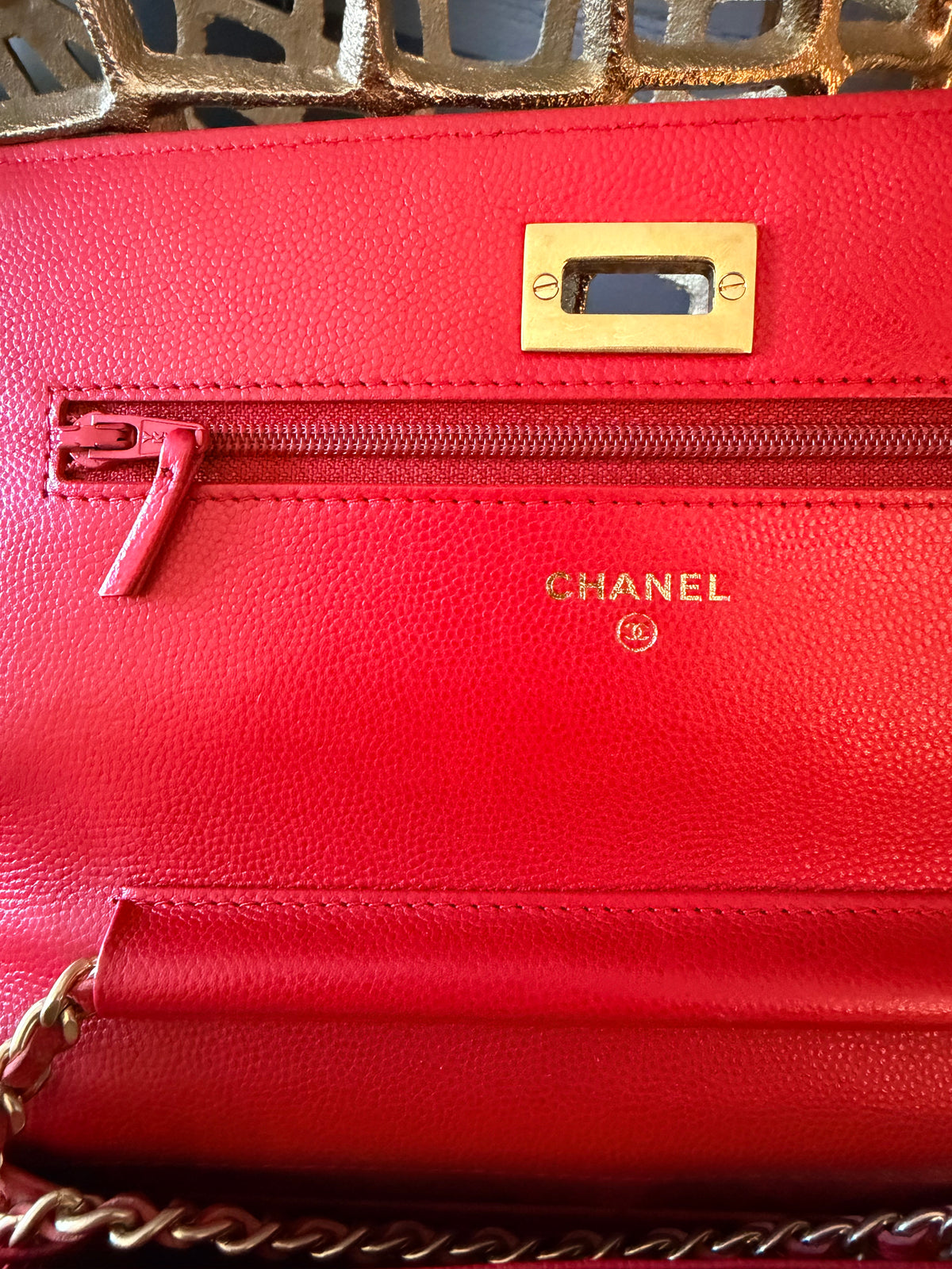 Chanel red caviar 2.55 wallet on chain detail 1432