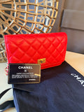 Chanel red caviar 2.55 wallet on chain full front view