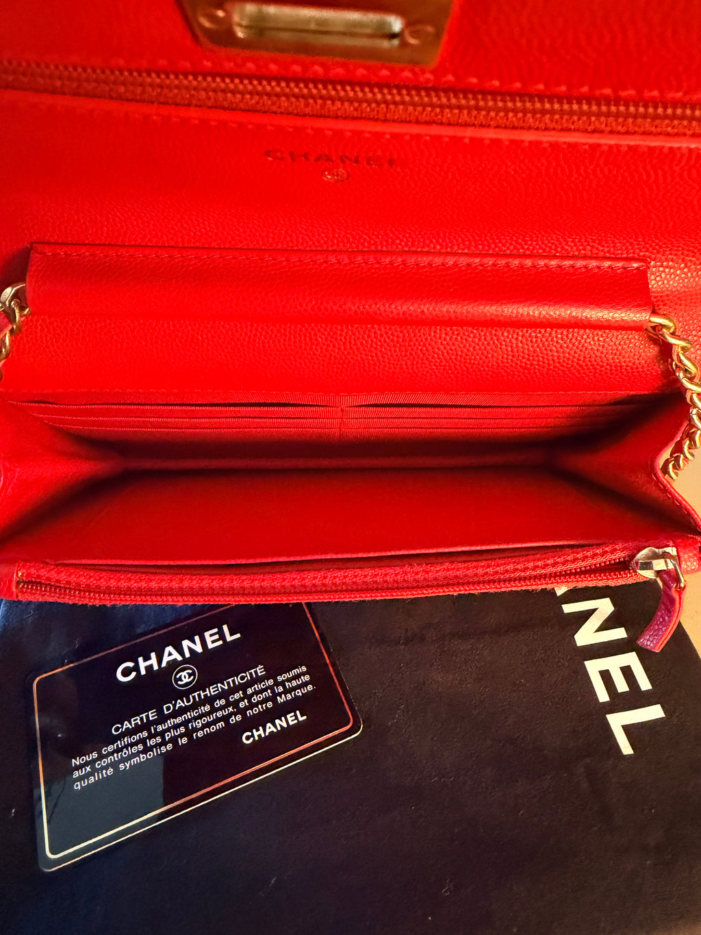 Chanel red caviar 2.55 wallet on chain detail 1435