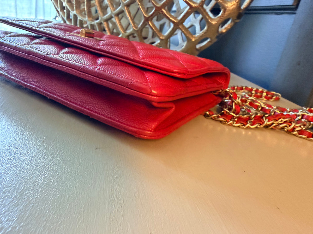 Chanel red caviar 2.55 wallet on chain detail 1438