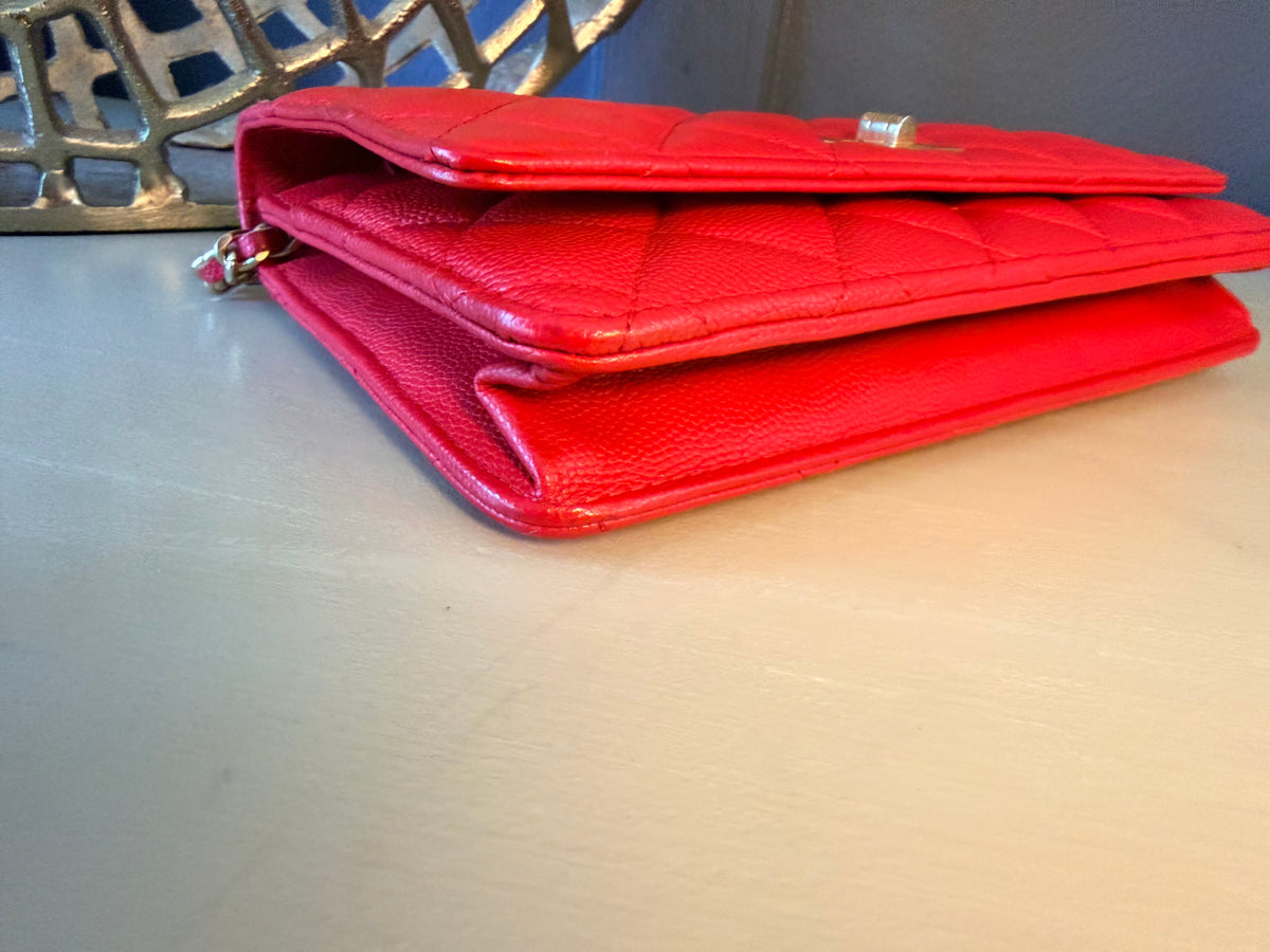 Chanel red caviar 2.55 wallet on chain detail 1439
