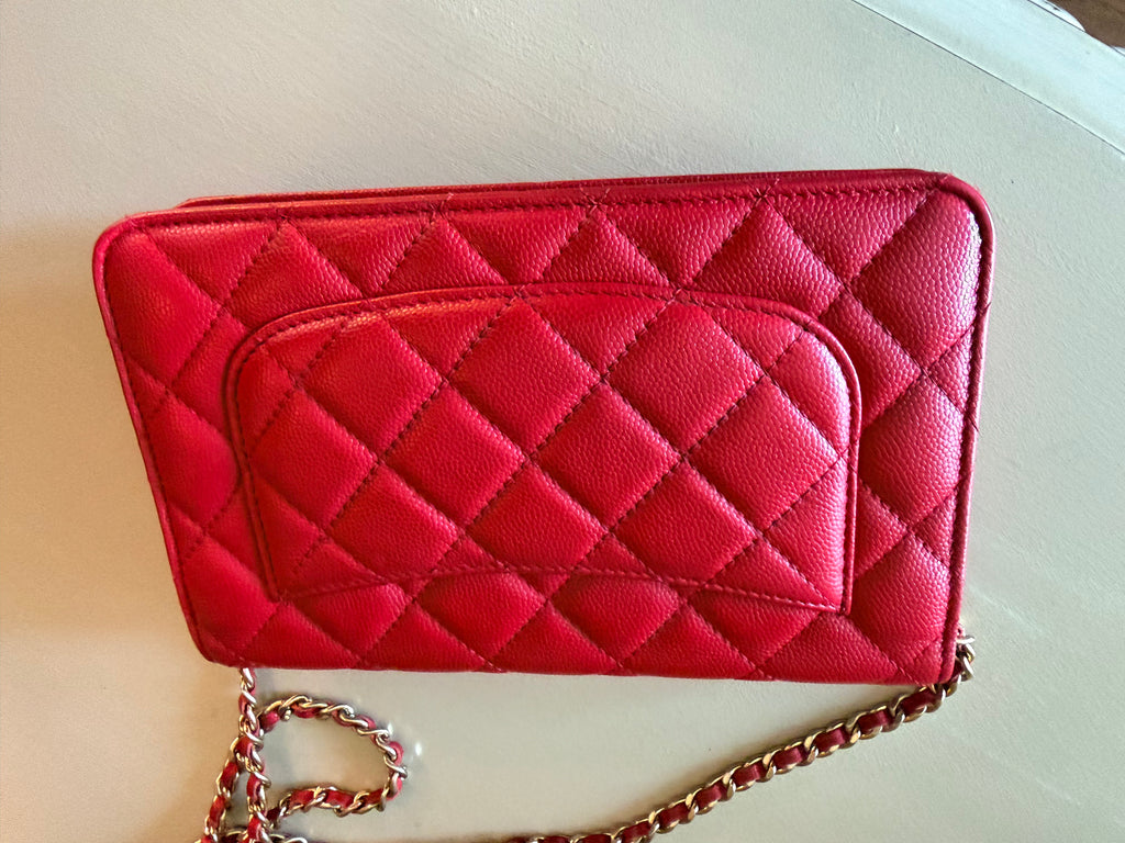 Chanel red caviar 2.55 wallet on chain detail 1440